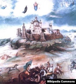 Явлення Богоматері на Почаївській горі, 23 липня 1675 року під час вторгнення турецького війська (картина 1800 року)