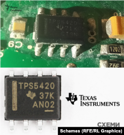 Мікрочіп компанії Texas Instruments (США), який знайшли в іранському безпілотнику Mohajer-6